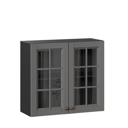 Кухонный навесной шкаф Амели-3 800 со стеклом ЛД 299.360.000.036, Черный/Оникс серый в Тюмени - изображение