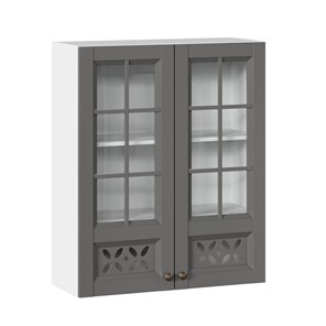 Шкаф на кухню Амели-3 800 высокий со стеклом ЛД 299.460.000.050, Белый/Оникс серый в Тюмени