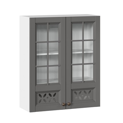 Шкаф на кухню Амели-3 800 высокий со стеклом ЛД 299.460.000.050, Белый/Оникс серый в Тюмени - изображение