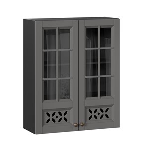 Кухонный навесной шкаф Амели-3 800 высокий со стеклом ЛД 299.460.000.052, Черный/Оникс серый в Тюмени - предосмотр
