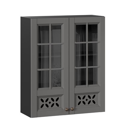 Кухонный навесной шкаф Амели-3 800 высокий со стеклом ЛД 299.460.000.052, Черный/Оникс серый в Тюмени - изображение