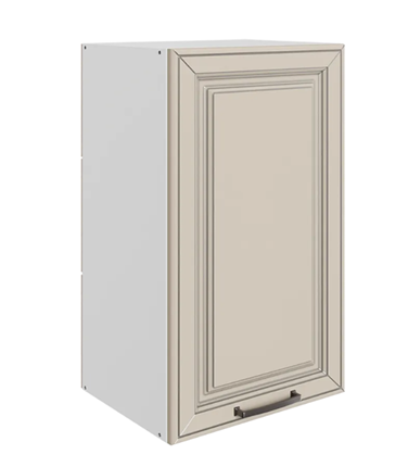 Шкаф на кухню Атланта L400 Н720 (1 дв. гл.) эмаль (белый/сливки патина платина) в Тюмени - изображение