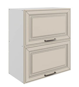 Кухонный шкаф Атланта L600 Н720 (2 дв. гл. гориз.) эмаль (белый/сливки патина платина) в Тюмени - предосмотр