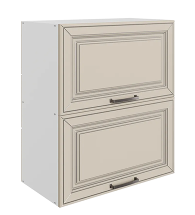 Кухонный шкаф Атланта L600 Н720 (2 дв. гл. гориз.) эмаль (белый/сливки патина платина) в Тюмени - изображение