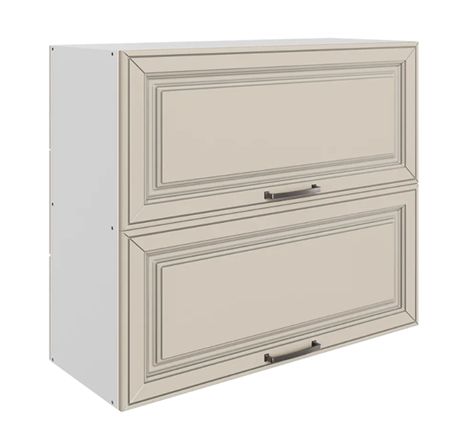 Шкаф кухонный Атланта L800 Н720 (2 дв. гл. гориз.) эмаль (белый/сливки патина платина) в Заводоуковске - изображение
