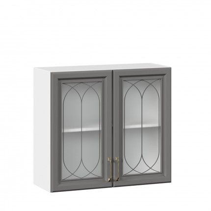 Шкаф настенный Джелатто 800 со стеклом ЛД 241.360.000.107, Белый/Оникс серый в Тюмени - изображение