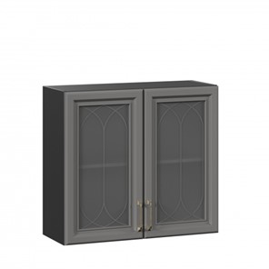 Кухонный навесной шкаф Джелатто 800 со стеклом ЛД 241.360.000.149, Черный/Оникс серый в Тюмени - предосмотр