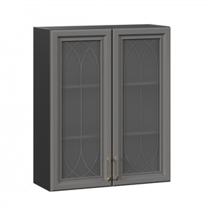 Кухонный навесной шкаф Джелатто 800 высокий со стеклом ЛД 241.460.000.156, Черный/Оникс серый в Тюмени