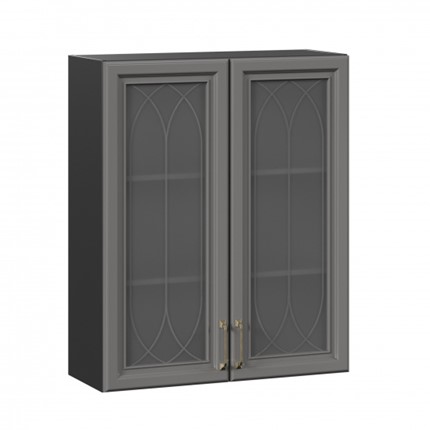 Кухонный навесной шкаф Джелатто 800 высокий со стеклом ЛД 241.460.000.156, Черный/Оникс серый в Тюмени - изображение