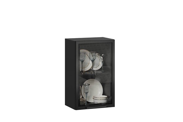 Навесной кухонный шкаф Герда 450 стекло 279.330.000.092 (Чёрный/Чёрный) в Заводоуковске - изображение