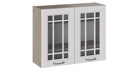 Кухонный навесной шкаф Одри со стеклом В_72-90_2ДРс (Белый софт) в Заводоуковске - изображение