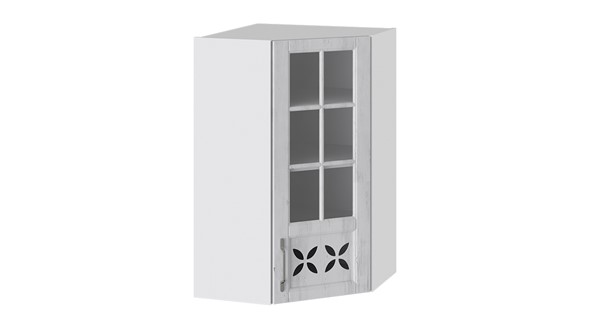 Кухонный шкаф Прованс (Белый глянец/Санторини светлый) угловой со стеклом ВУ45_96-(40)_1ДРДс(R) в Тюмени - изображение