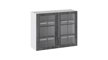 Навесной шкаф Прованс (Белый глянец/Санторини темный) со стеклом В_72-90_2ДРс в Ишиме