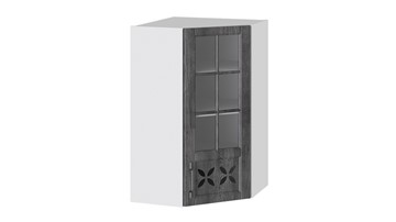 Навесной шкаф Прованс (Белый глянец/Санторини темный) угловой со стеклом ВУ45_96-(40)_1ДРДс(R) в Ишиме
