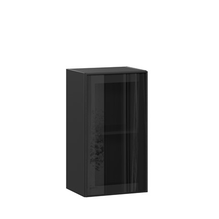 Навесной кухонный шкаф со стеклом 400 Индиго ЛД 298.320.000.144, Чёрный/Чёрный в Заводоуковске - изображение