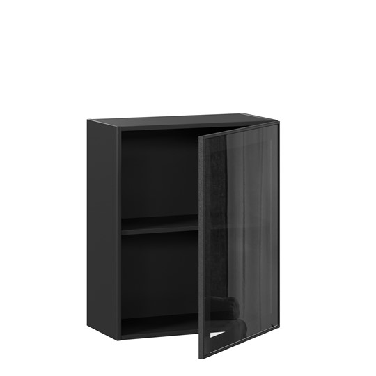 Навесной кухонный шкаф со стеклом 600 Индиго ЛД 298.350.000.063, Чёрный/Чёрный в Заводоуковске - изображение 1