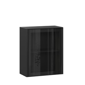 Навесной кухонный шкаф со стеклом 600 Индиго ЛД 298.350.000.063, Чёрный/Чёрный в Тюмени - предосмотр