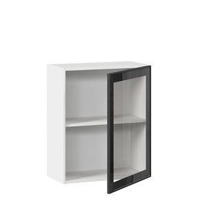 Кухонный шкаф со стеклом 600 Индиго ЛД 298.350.000.105, Белый/Чёрный в Тюмени - предосмотр 1
