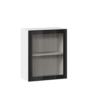 Кухонный шкаф со стеклом 600 Индиго ЛД 298.350.000.105, Белый/Чёрный в Тюмени - предосмотр