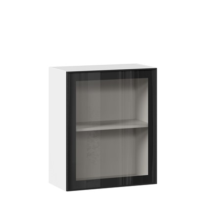 Кухонный шкаф со стеклом 600 Индиго ЛД 298.350.000.105, Белый/Чёрный в Тюмени - изображение