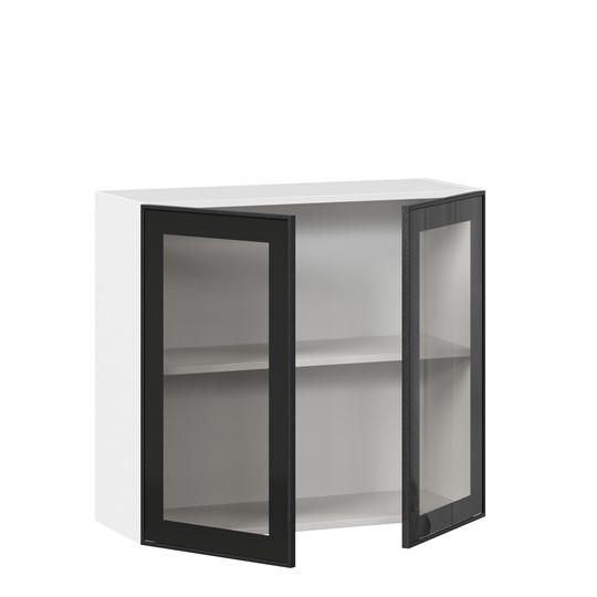 Кухонный шкаф со стеклом 800 Индиго ЛД 298.360.000.023, Белый/Чёрный в Тюмени - изображение 1