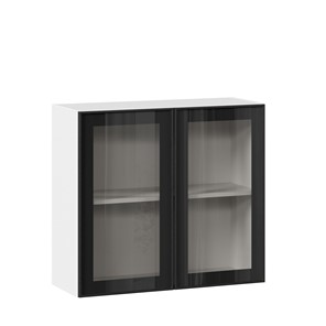 Кухонный шкаф со стеклом 800 Индиго ЛД 298.360.000.023, Белый/Чёрный в Тюмени - предосмотр