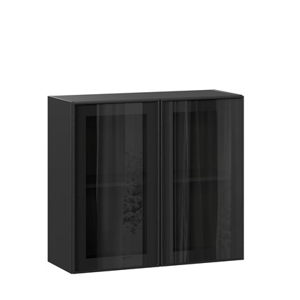 Шкаф кухонный со стеклом 800 Индиго ЛД 298.360.000.149, Чёрный/Чёрный в Заводоуковске - изображение