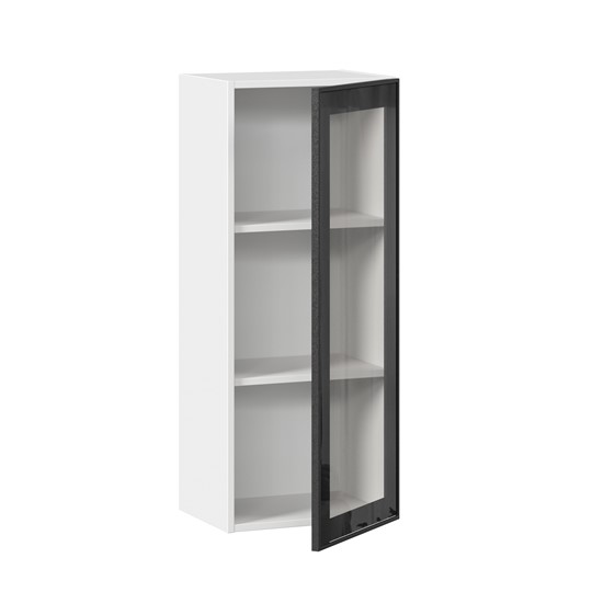 Шкаф навесной высокий со стеклом 400 Индиго ЛД 298.420.000.026, Белый/Чёрный в Тюмени - изображение 1