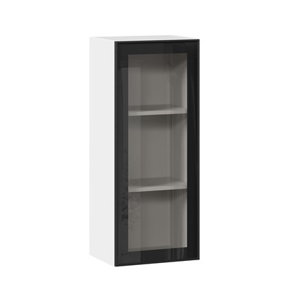 Шкаф навесной высокий со стеклом 400 Индиго ЛД 298.420.000.026, Белый/Чёрный в Тюмени - изображение