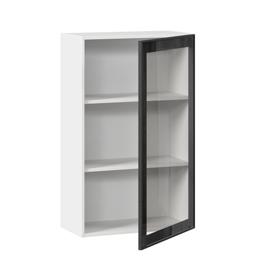 Настенный шкаф высокий со стеклом 600 Индиго ЛД 298.450.000.169, Белый/Чёрный в Тюмени - изображение 1