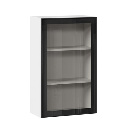 Настенный шкаф высокий со стеклом 600 Индиго ЛД 298.450.000.169, Белый/Чёрный в Тюмени - изображение