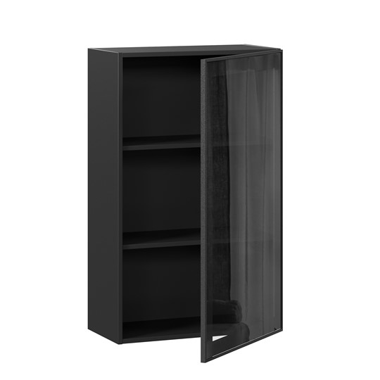 Кухонный навесной шкаф высокий со стеклом 600 Индиго ЛД 298.450.000.170, Чёрный/Чёрный в Тюмени - изображение 1
