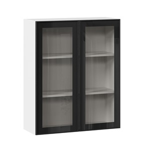 Шкаф кухонный высокий со стеклом 800 Индиго ЛД 298.460.000.030, Белый/Чёрный в Тюмени