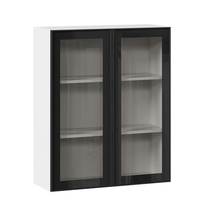Шкаф кухонный высокий со стеклом 800 Индиго ЛД 298.460.000.030, Белый/Чёрный в Заводоуковске - изображение