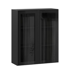 Кухонный шкаф высокий со стеклом 800 Индиго ЛД 298.460.000.156, Чёрный/Чёрный в Тюмени - предосмотр