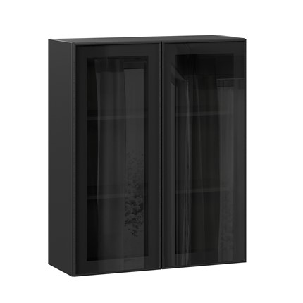 Кухонный шкаф высокий со стеклом 800 Индиго ЛД 298.460.000.156, Чёрный/Чёрный в Тюмени - изображение