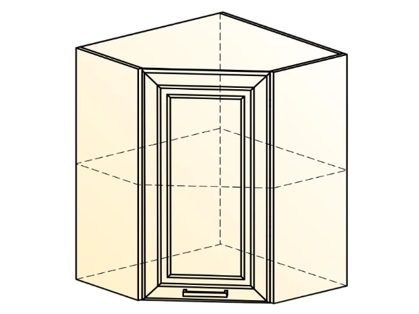 Угловой навесной шкаф Атланта L600х600 Н720 (1 дв. гл.) эмаль (белый/белый глянец патина золото) в Тюмени - изображение 1