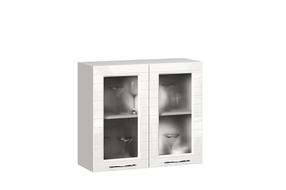 Кухонный навесной шкаф Анастасия 800 стекло 006.561.000 белый глянец в Заводоуковске - изображение