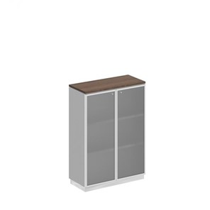 Шкаф для документов средний со стеклянными дверьми в рамке Bravo, дуб гладстоун/белый премиум (90х40х124,6) в Тюмени