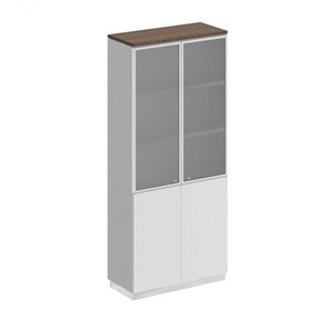 Шкаф для документов со стеклянными дверьми Bravo, дуб гладстоун/белый премиум/белый премиум (90х40х203.4) в Тюмени