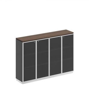 Шкаф для документов средний со стеклянными дверьми в рамке Bravo, дуб гладстоун/антрацит премиум (180,2х40х124,6) в Тюмени