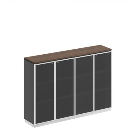 Шкаф для документов средний со стеклянными дверьми в рамке Bravo, дуб гладстоун/антрацит премиум (180,2х40х124,6) в Тюмени - изображение