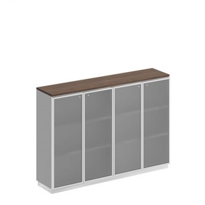 Шкаф для документов средний со стеклянными дверьми в рамке Bravo, дуб гладстоун/белый премиум (180,2х40х124,6) в Тюмени