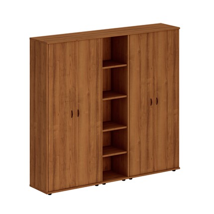Шкаф офисный комбинированный  Престиж, закрытый/стеллаж узкий/закрытый, темный орех, 220x46x203, Исп.41 в Тюмени - изображение