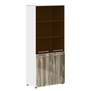 Шкаф колонка со стеклянными и глухими дверями MORRIS  Дуб Базель/Венге Белый MHC 85.2 (854х423х1956) в Тюмени