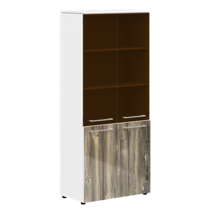 Шкаф колонка со стеклянными и глухими дверями MORRIS  Дуб Базель/Венге Белый MHC 85.2 (854х423х1956) в Тюмени - изображение