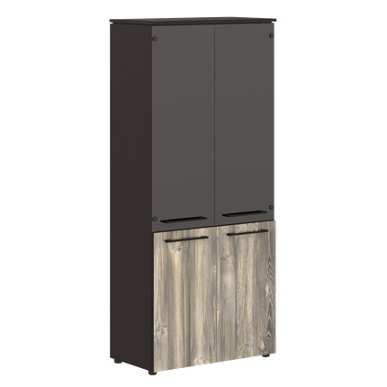 Шкаф колонка со стеклянными и глухими дверями MORRIS  Дуб Базель/Венге Магия MHC 85.2 (854х423х1956) в Тюмени - изображение