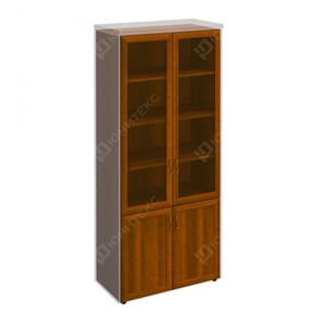 Шкаф для документов со стеклянными дверьми в рамке Мастер, темный орех (90х45х208) МТ 379 в Ишиме