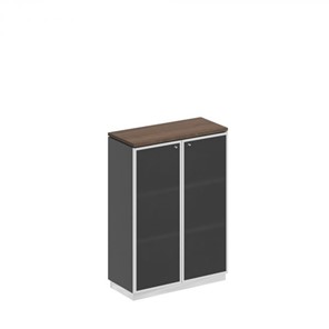 Шкаф для документов средний со стеклянными дверьми в рамке Bravo, дуб гладстоун/антрацит премиум (90х40х124,6) в Ишиме
