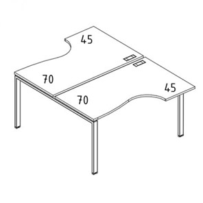 Рабочая станция столы (2х160) эргономичные "Классика" опоры UNO А4, 160x184x75 белый премиум / металлокаркас белый А4 Б1 185 БП в Тюмени
